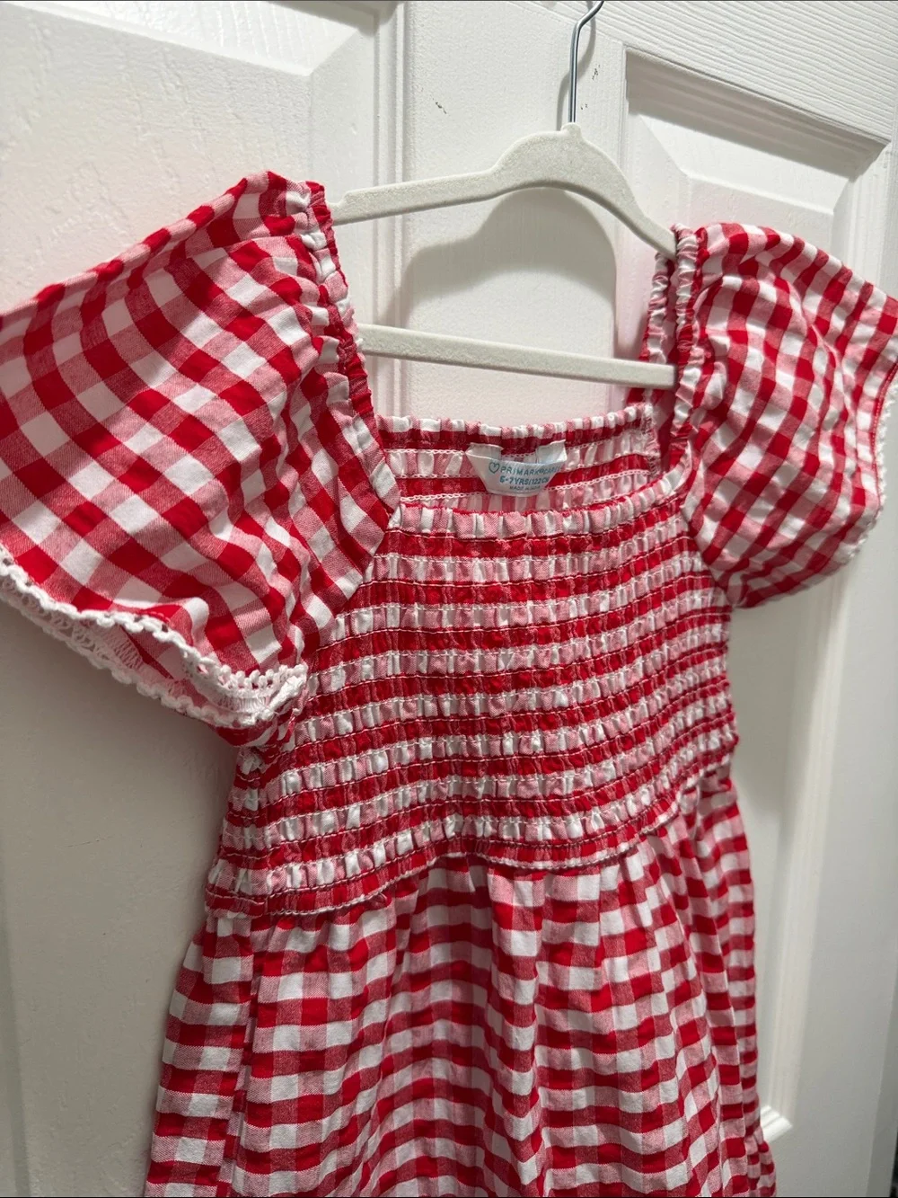 Primark Red and White Gingham Smocked Flutter Dress